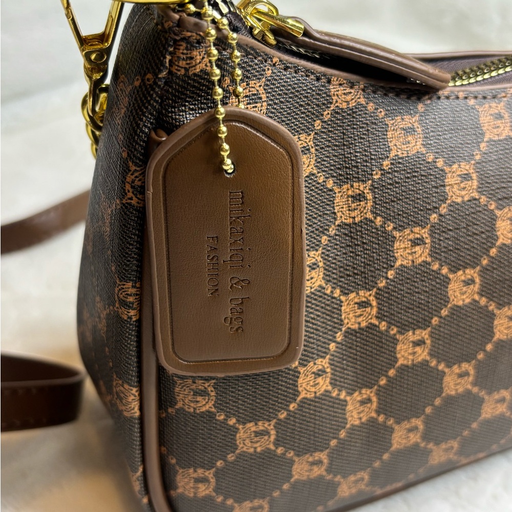 Brown Cherry Charm Patterned Shoulder Bag NWT - image 6